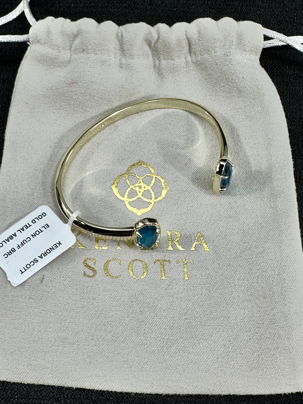 Kendra Scott Elton Cuff Bracelet Gold Teal Abalone W/Dust Bag
